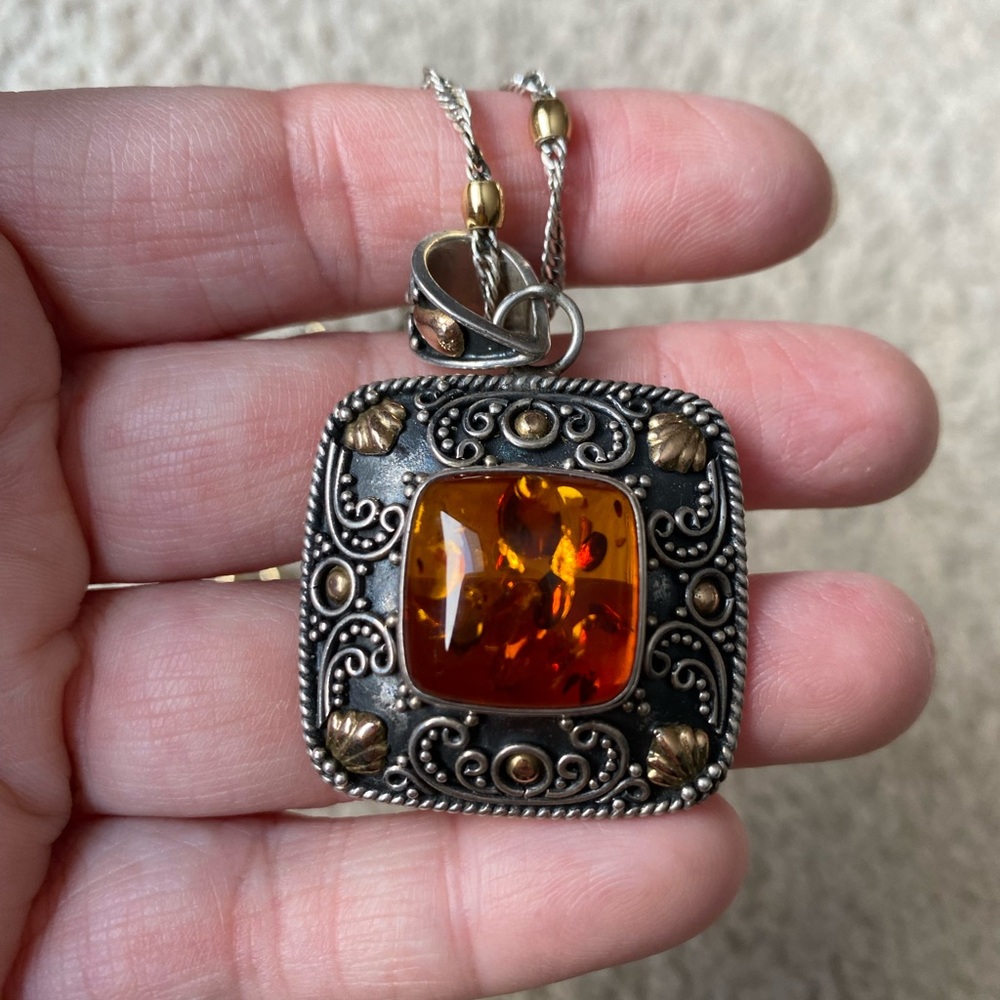 Artisan Amber Square Pendant Necklace